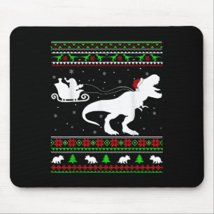 Ugly Xmas Santa Sleigh Riding Dinosaur T-rex Chris Mouse Mat