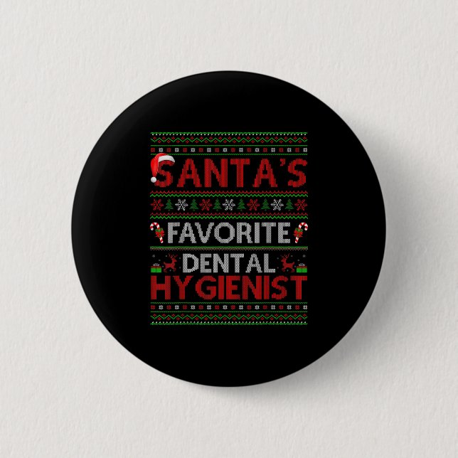 Ugly Xmas Santa's Favourite Dental Hygienist Chris 6 Cm Round Badge (Front)