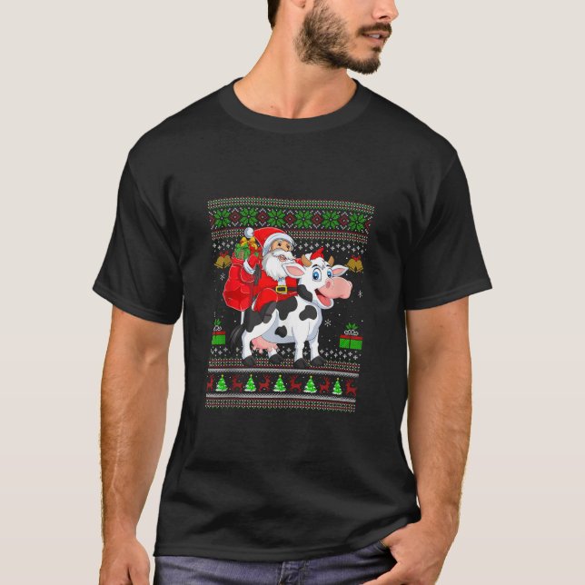 Ugly Xmas Sweater Funny Santa Riding Cattle Christ (Front)