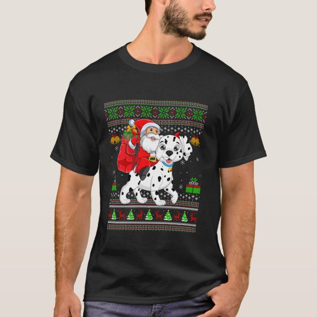 Ugly Xmas Sweater Funny Santa Riding Dalmatian Dog (Front)