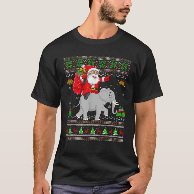 Ugly Xmas Sweater Funny Santa Riding Elephant Chri (Front)