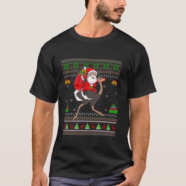 Ugly Xmas Sweater Funny Santa Riding Emu Bird Chri (Front)
