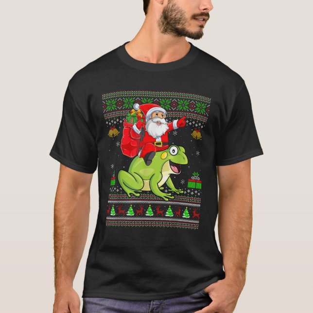 Ugly Xmas Sweater Funny Santa Riding Frog Christma (Front)