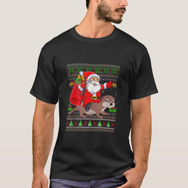 Ugly Xmas Sweater Funny Santa Riding Otter Christm (Front)