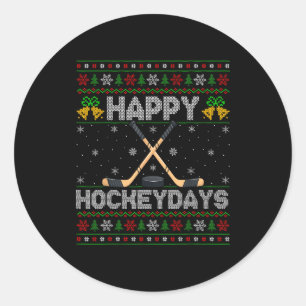 Ugly Xmas Sweater Happy Hockeydays Ice Hockey Chri Classic Round Sticker