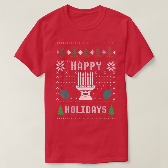 Ugly Xmas Sweater Happy Holidays Jewish Gift With  (Design Front)