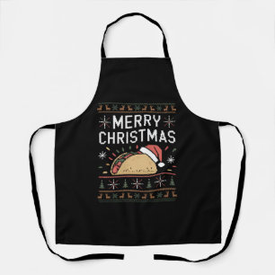 Ugly Xmas Sweater Lights Santa Taco Christmas Apron