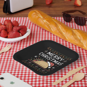 Ugly Xmas Sweater Lights Santa Taco Christmas Paper Plate