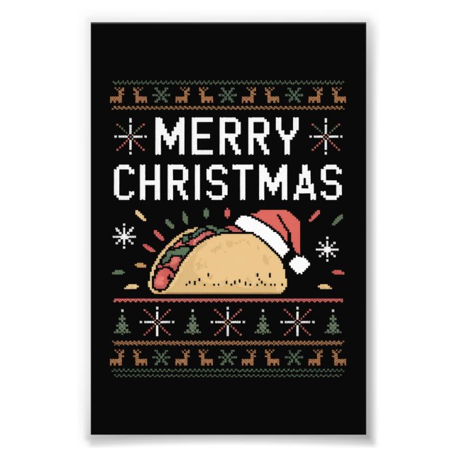 Ugly Xmas Sweater Lights Santa Taco Christmas Photo Print (Front)