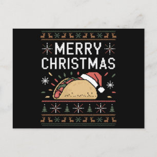 Ugly Xmas Sweater Lights Santa Taco Christmas Postcard