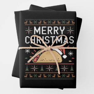 Ugly Xmas Sweater Lights Santa Taco Christmas Wrapping Paper Sheet