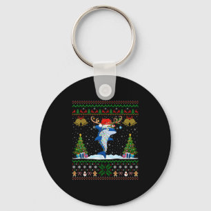 Ugly Xmas Sweater Reindeer Santa Hat Lights Shark Key Ring