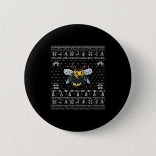 Ugly Xmas Sweater Style Bumble Bee Reindeer Christ 6 Cm Round Badge