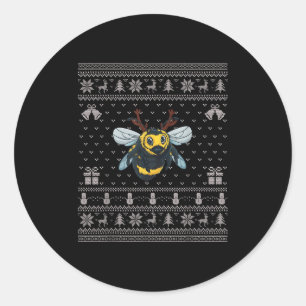 Ugly Xmas Sweater Style Bumble Bee Reindeer Christ Classic Round Sticker