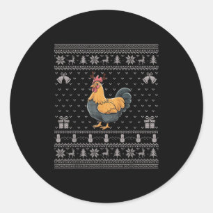Ugly Xmas Sweater Style Chicken Reindeer Christmas Classic Round Sticker