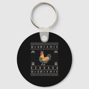 Ugly Xmas Sweater Style Chicken Reindeer Christmas Key Ring