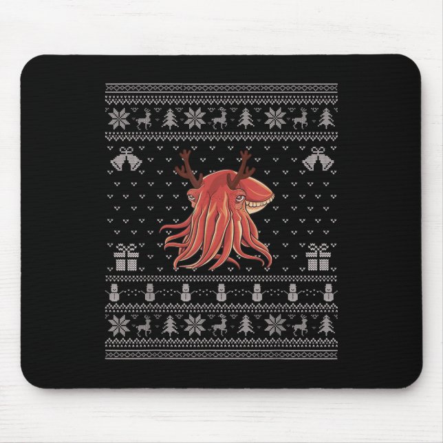 Ugly Xmas Sweater Style Cuttlefish Reindeer Christ Mouse Mat (Front)