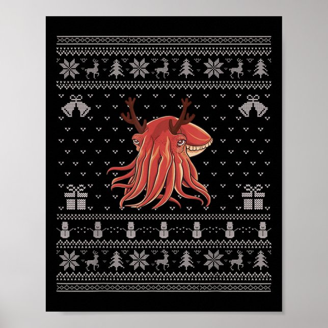 Ugly Xmas Sweater Style Cuttlefish Reindeer Christ Poster (Front)