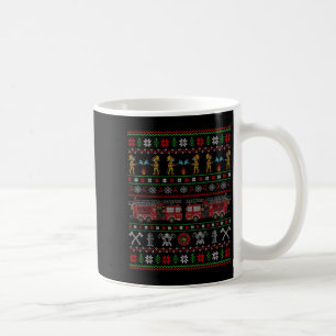 Ugly Xmas Sweater Style Fire Truck Firefighter Chr Coffee Mug