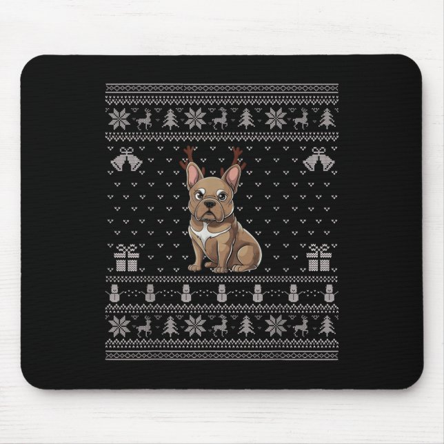 Ugly Xmas Sweater Style Frenchie Dog Reindeer Chri Mouse Mat (Front)