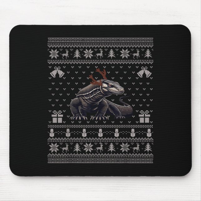 Ugly Xmas Sweater Style Komodo Dragon Reindeer Chr Mouse Mat (Front)