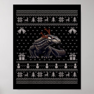 Ugly Xmas Sweater Style Komodo Dragon Reindeer Chr Poster