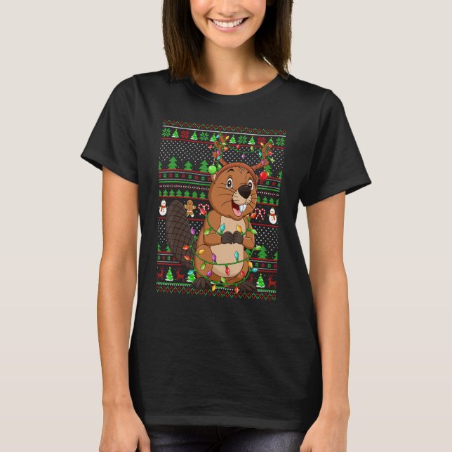 Ugly Xmas Sweater Style Lighting Beaver Christmas (Front)