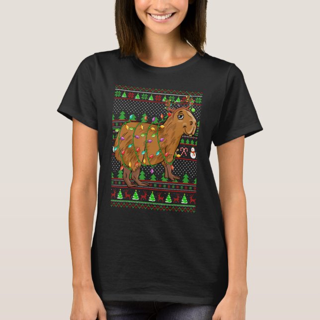 Ugly Xmas Sweater Style Lighting Capybara Christma (Front)