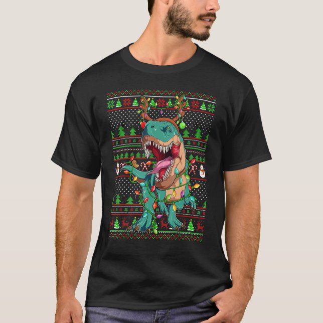 Ugly Xmas Sweater Style Lighting Dinosaur Christma (Front)