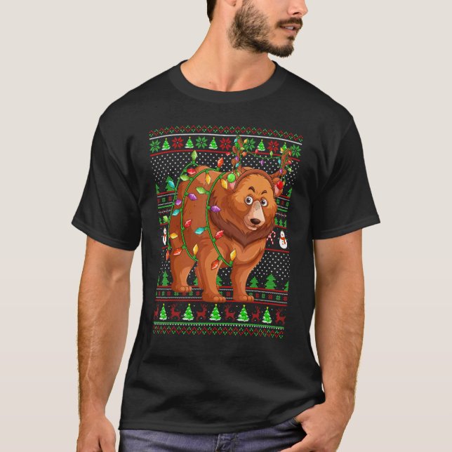 Ugly Xmas Sweater Style Lighting Grizzly Bear Chri (Front)