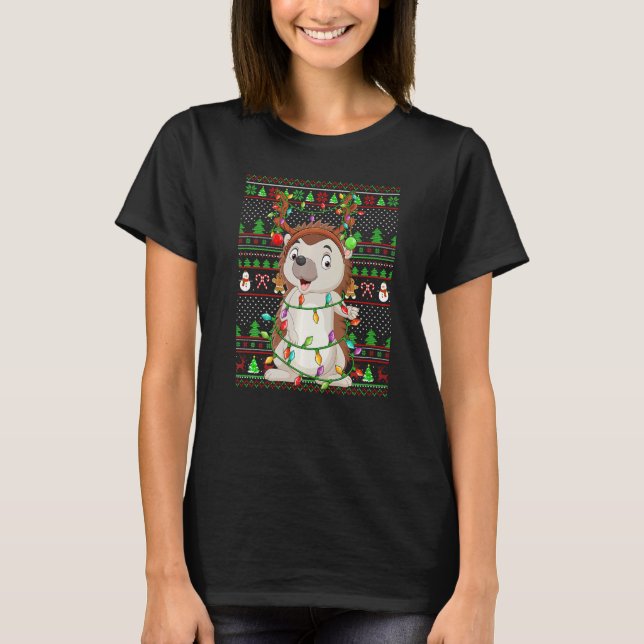 Ugly Xmas Sweater Style Lighting Hedgehog Christma (Front)