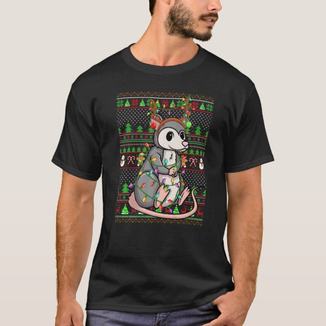Ugly Xmas Sweater Style Lighting Opossum Christmas (Front)
