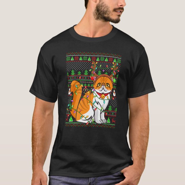Ugly Xmas Sweater Style Lighting Persian Cat Chris (Front)