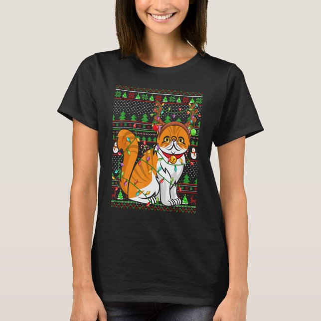 Ugly Xmas Sweater Style Lighting Persian Cat Chris (Front)