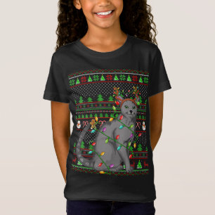 Ugly Xmas Sweater Style Lighting Russian Blue Cat