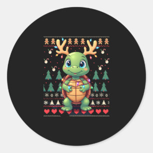 Ugly Xmas Sweater Style Lighting Turtle Christmas Classic Round Sticker