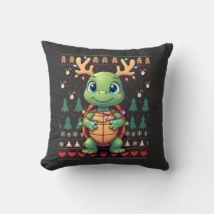 Ugly Xmas Sweater Style Lighting Turtle Christmas Cushion
