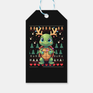Ugly Xmas Sweater Style Lighting Turtle Christmas  Gift Tags