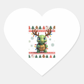 Ugly Xmas Sweater Style Lighting Turtle Christmas  Heart Sticker