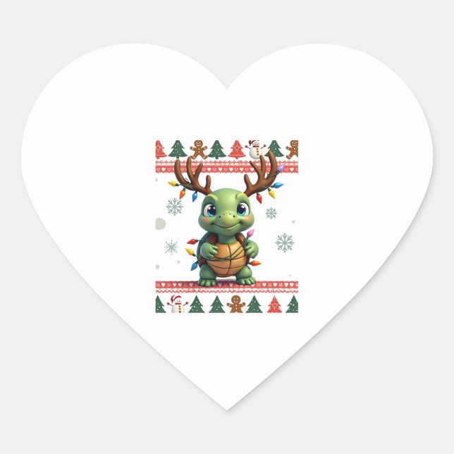 Ugly Xmas Sweater Style Lighting Turtle Christmas  Heart Sticker (Front)