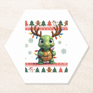 Ugly Xmas Sweater Style Lighting Turtle Christmas  Paper Coaster