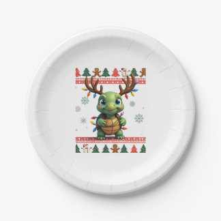 Ugly Xmas Sweater Style Lighting Turtle Christmas  Paper Plate