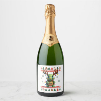 Ugly Xmas Sweater Style Lighting Turtle Christmas  Sparkling Wine Label