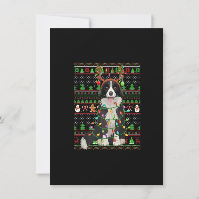 Ugly Xmas Sweater Style Lights Border Collie Dog C Invitation (Front)