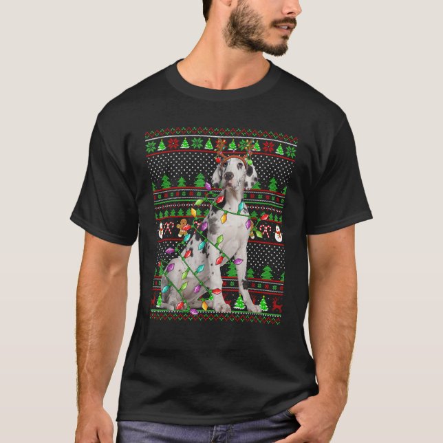 Ugly Xmas Sweater Style Lights Great Dane Dog Chri (Front)