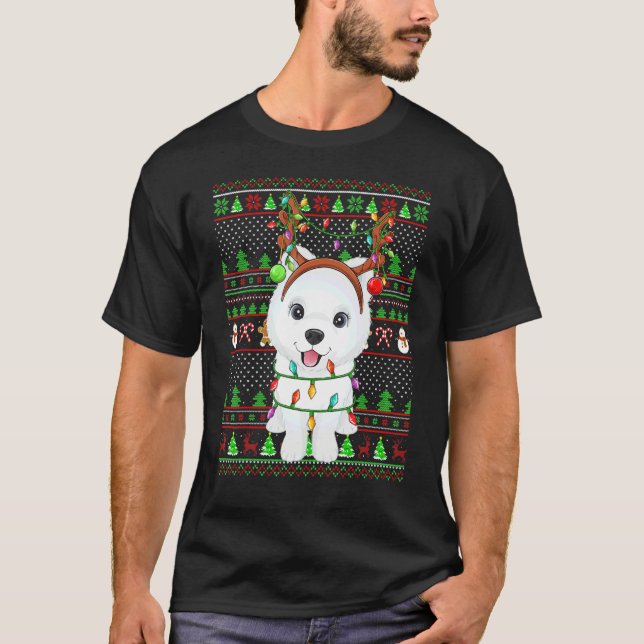 Ugly Xmas Sweater Style Lights Samoyed Dog Christm (Front)