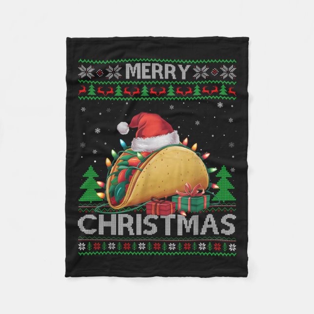 Ugly Xmas Sweater Style Lights Santa Taco Christma Fleece Blanket (Front)