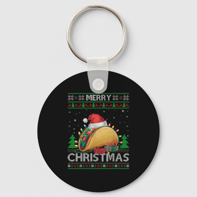 Ugly Xmas Sweater Style Lights Santa Taco Christma Key Ring (Front)