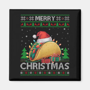 Ugly Xmas Sweater Style Lights Santa Taco Christma Magnet