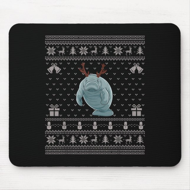 Ugly Xmas Sweater Style Manatee Reindeer Christmas Mouse Mat (Front)